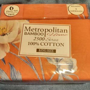 Sheet Set King Orange Multicolor Metropolitan 6 Piece Bamboo 100% Cotton  New